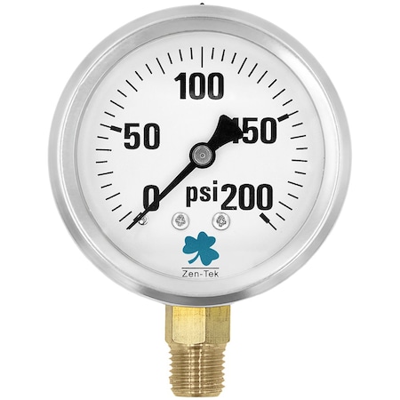 Zenport Glycerin Liquid Filled Pressure Gauge, 200 PSI LPG200