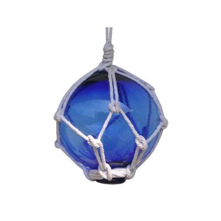 Handcrafted Decor Blue Japanese Glass Ball Fishing Float with White Netting Decoration, 3 in. 3 Blue Glass - NEW