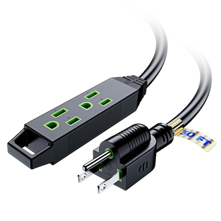 Maximm 30ft 16AWG 3-Outlet Extension Cord, ETL, Black ADW-LA052T-30-BK-1P