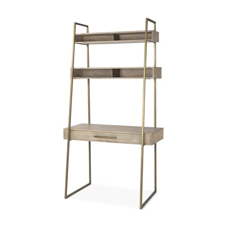 Homeroots 42" Brown and Gold Solid Wood and Metal Sled Ladder Desk 605619