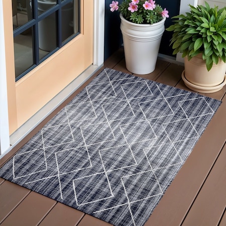 Homeroots 2' X 3' Navy Blue Geometric Handmade Indoor Outdoor Area Rug 557174