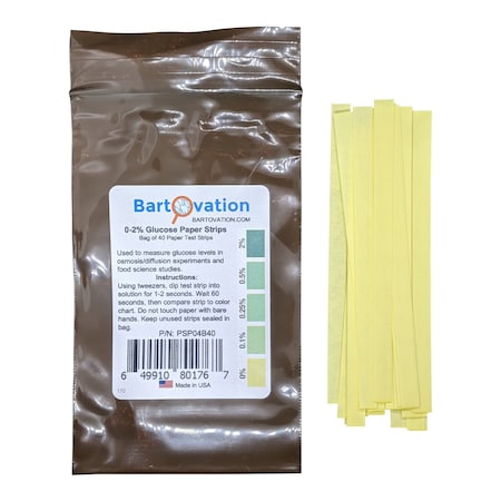 Bartovation Scientific Glucose Test Paper Strips, 0-2% [Bag of 40 Paper Strips] PSP04B40