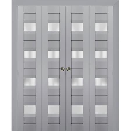 Sartodoors Sliding Closet Double Bi-fold Doors Grey Solid Core Modern Interior VEREGIO7455DBF-GRE-96 x 84 (4* 24x84)