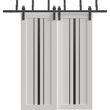 Sartodoors Sliding Closet Barn Bypass Doors 48 x 84 inches, BASIC 4903 White with Black Glass, 6.6ft Rails Ha BASIC4903BBB-WS-4884