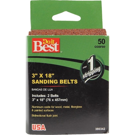 Do It Best 3''x18'' 50 Grit Hvy Dty Sanding Belt, 2PK 380342GA