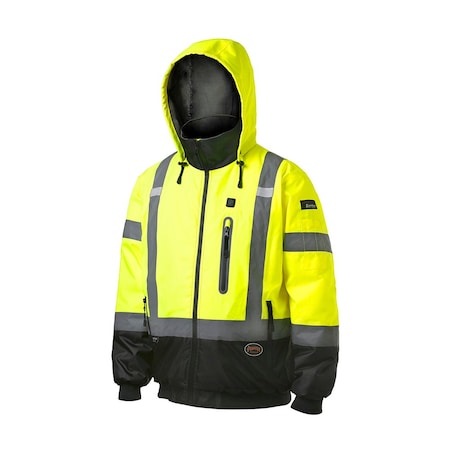 Pioneer High Visibility Waterproof Heated Bomber Jacket, Polyester, Yellow, 2XL V1210160U-2XL