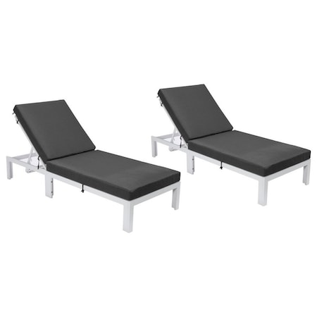 Leisuremod Chelsea Modern Outdoor White Chaise Lounge Chair With Black Cushions CLW-77BL2