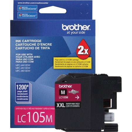 Brother Brother Innobella LC105M Original Ink Cartridge - Inkjet - High Yield - 1200 Pages - Magenta - 1 Each LC105M