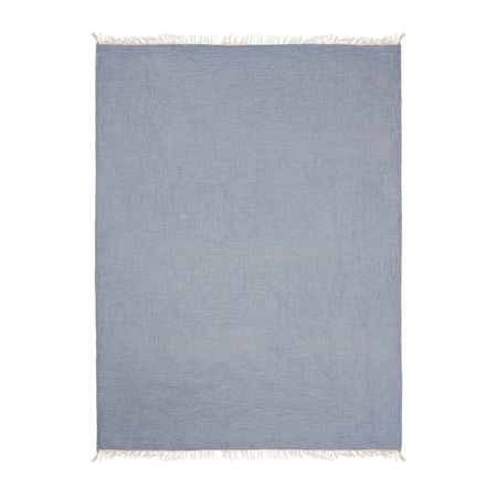 Homeroots 47" X 60" Blue Cotton Woven Turkish Towel Throw Blanket with Fringe 548872