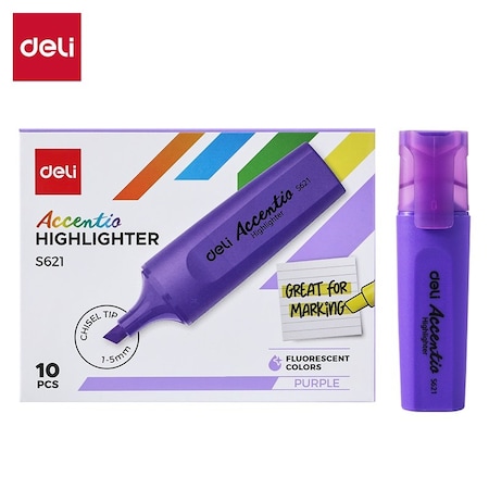 Deli DELIGHT Highlighter, Chisel Tip, Classic Purple, Quick-Dry, 10PK ES621