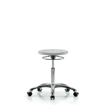 Blue Ridge Ergonomics Huron Polyurethane Stool Chrome - Medium Bench Height with Casters in Gray Polyurethane IPMBSO-CR-NF-CC-GRY