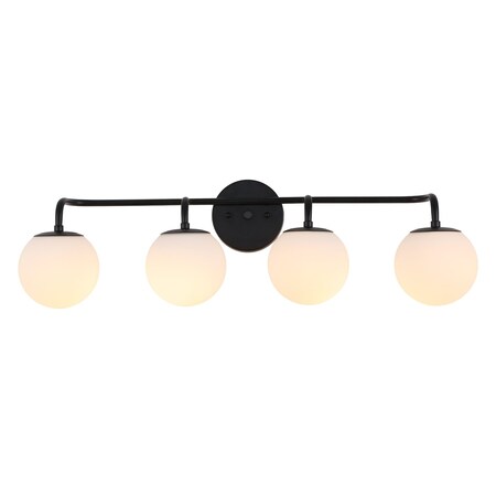 Jonathan Y Louis Parisian Globe 31" 4-Light Metal/Frosted Glass Modern Contemporary LED Vanity Light, Black JYL3558B