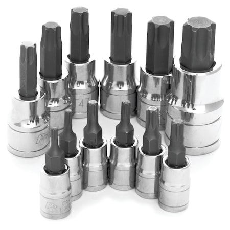 Performance Tool 12 pc. Star Bit Socket Set, Chrome Vanadium, Storage Rail W38802