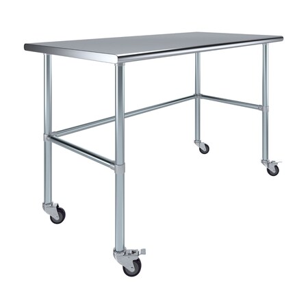Amgood 30in D x 60in L Stainless Steel Open Base Table, 3in Casters AMG WT-3060-RCB-WHEELS-Z