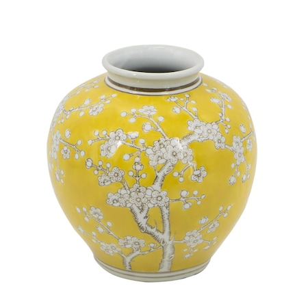 Homeroots 9" Yellow And White Chinoiserie Floral Porcelain Table Vase 574266