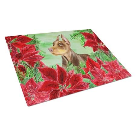 Carolines Treasures Doberman Pinscher Poinsettas Glass Cutting Board, Large CK1357LCB
