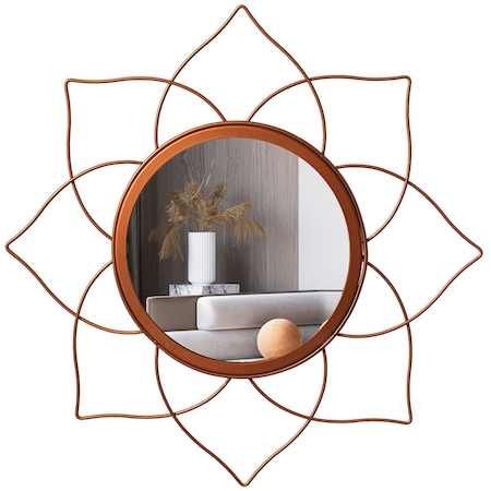 Uniquewise Decorative Flower Shape Rose Gold Metal Frame Wall Mounted Modern Mirror QI004581