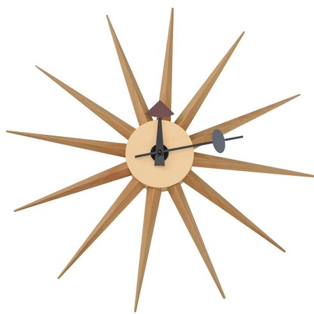 Leisuremod Maxi Modern Design Colorful Star Silent Non-Ticking Wall Clock, Natural Wood MCL18NW