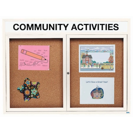 Aarco Illuminated Enclosed Bulletin Board w/ Header Ivory Powder Coated Al Frame, 48''Hx60''W DCC4860RHIIV