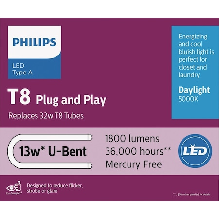 Signify InstantFit 32W Equivalent U-Bent T8 Type A Daylight LED Tube Light Bulb 544882