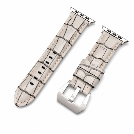 Elegani Alligator-Embossed Leather Band Compatible with Apple Watch 40mm, Gray, Yellow Gold Buckle LAT4-GRY-YGD-40