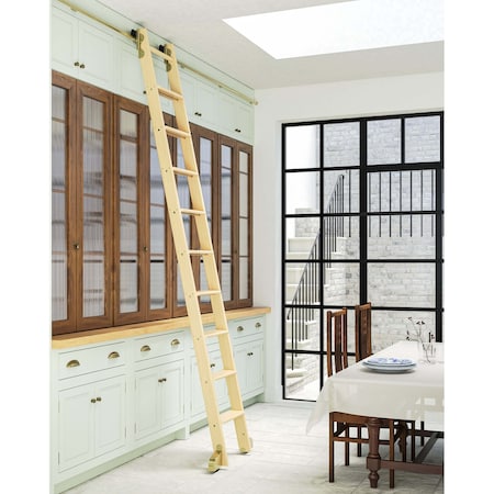 Quiet Glide 9.92 ft. Maple Contemporary Wheel Brushed Satin Brass Rolling Hook Removable Ladder, 12 ft. Rail QG.540-10MA-12-H.06B