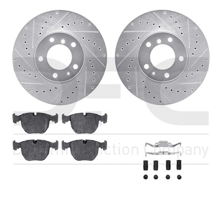Dynamic Friction Co DFC Rotors-Drilled & Slotted-Silver w/ EURO 5000 Ceramic Brake Pads Incl Hdw 7612-31029