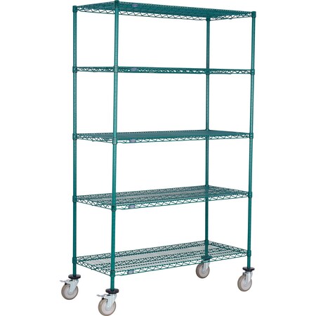 Global Industrial Nexel 5 Shelf Truck, Poly-Green, 42"W x 24"D x 69"H, Polyurethane Swivel Casters, 2 Brakes B3157653