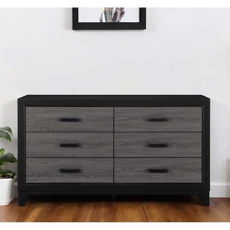Homeroots 58" Black And Gray Wood Six Drawer Double Dresser 564674