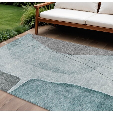 Homeroots 9' X 12' Teal Blue Aqua And Gray Abstract Washable Indoor Outdoor Area Rug 582036
