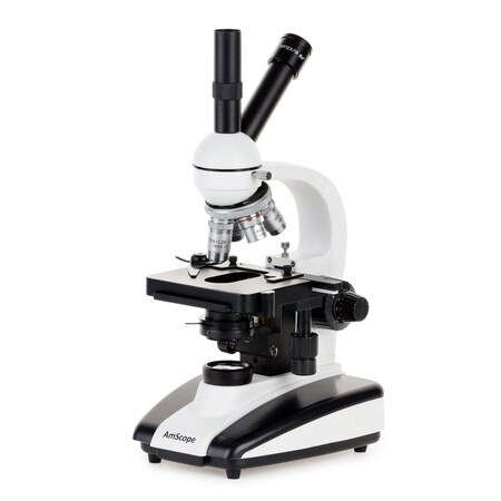 Amscope D130 Dual-View Monocular Compound Microscope 40X-2500X w/20W Halogen Light, Mechanical Stage and 3MP D130C-3M