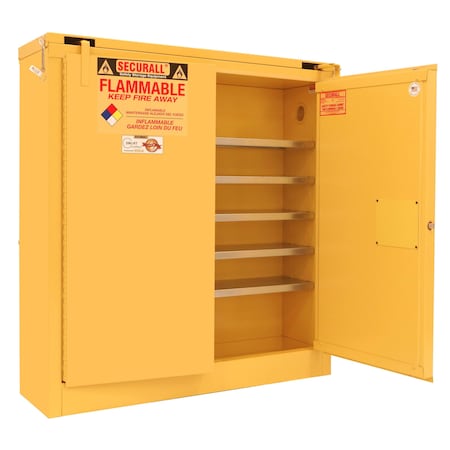Securall Flammable Storage Cabinet, 24 Gallon, 5 Shelves, 43 in W x 46 in H x 12 in D, Yellow WMA324