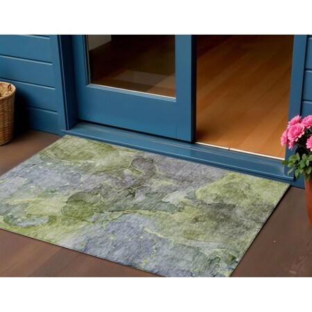Homeroots 3' X 5' Olive Green And Gray Abstract Washable Indoor Outdoor Area Rug 581767