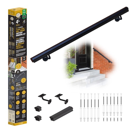 Nuvo Iron 4' Endless Flush Side Wall Mount Handrail Kit, Black EFSW4BLK-US
