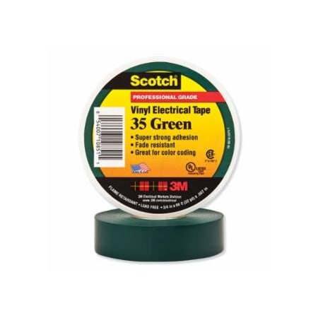 Scotch Vinyl Electrical Color Coding Tape, 35, 1/2 in W x 20 ft L, Green 500-102656