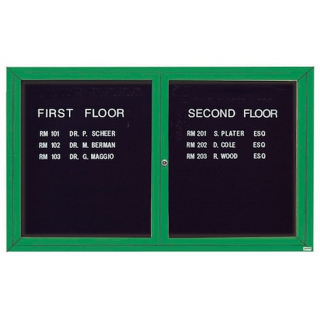 Aarco Illuminated Enclosed Letter Board Directory w/ Powder Coated Green Al Frame, 36''Hx60''W 2 Doors ADC3660IG