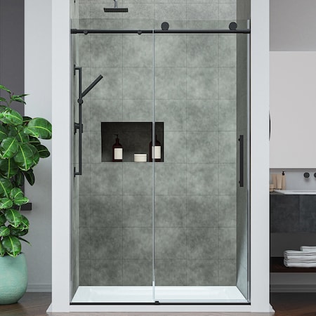 Anzzi 48in Reversible Frameless Sliding Glass Shower Door w/ Soft-Close System Matte Black Finish SD-AZ20-01MB