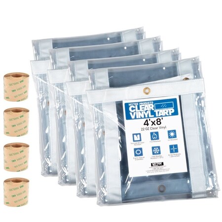 Mytee Products 4'x8ft Clear Vinyl Tarp - 24 MIL Thick HD Waterproof Vinyl Tarpaulin w/ Grommets, UV & Fire, 2PK CVT4-8x2