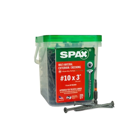 Spax #10 x 3 in Exterior Wood Deck Screws Construction Flat Head T-Star Plus Pail, 225PK 4191670500758