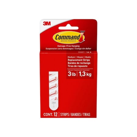 Command Medium Replacement Strip, 5/8 in W, 2-3/4 in L, Foam Backing, White, 1.3 kg 1702112ESF