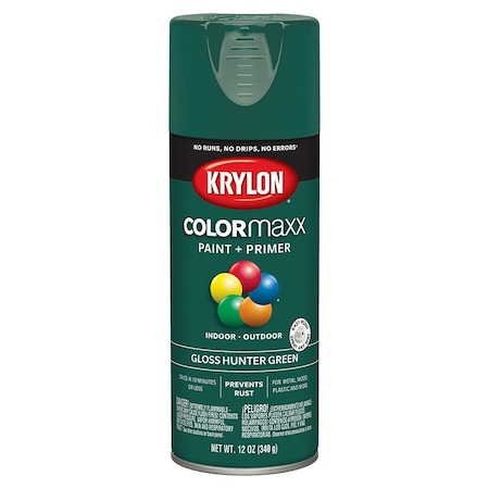 Krylon 12 Oz K05523007 Hunter Green COLORmaxx Paint & Primer Spray Paint, Gloss K05521007