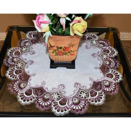 Sinobrite H8139-P-016 16 in. Purple European Lace with White Antique Fabric Doily H8139/P-016