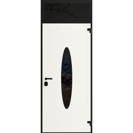 Vdomdoors Front Exterior Prehung Steel Door Ronex1277 Black Enamel Transom Window Sidelite Stainless Inserts RONEX1277EXD-BLK-W36xH80+16-LH-I