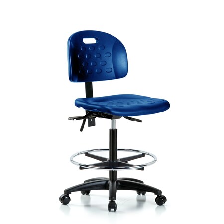 Blue Ridge Ergonomics Poly Chair, High Bench, Foot Ring, Casters, Blue BR-HPHBCH-RG-T0-A0-CF-RC-BLU