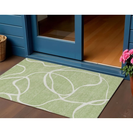 Homeroots 3' X 5' Artichoke Green And Ivory Abstract Washable Indoor Outdoor Area Rug 597451