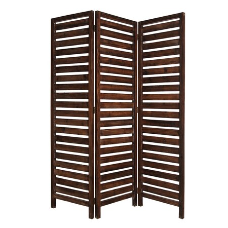 Homeroots 72" Brown Wood Folding Three Panel Screen Room Divider 274852