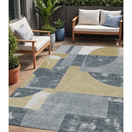 Homeroots 5' X 8' Gray And Gold Geometric Washable Indoor Outdoor Area Rug 617915