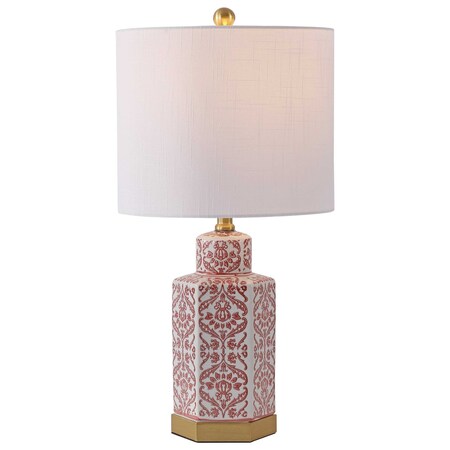 Jonathan Y Diana 23.5 in. Traditional Classic Ceramic and Metal Ginger Jar LED Table Lamp, Red/White/Brass Gold JYL3050C