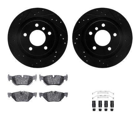 Dynamic Friction Co DFC Rotors-Drilled & Slotted-Black w/ EURO 5000 Ceramic Brake Pads Incl Hdw 8612-31075