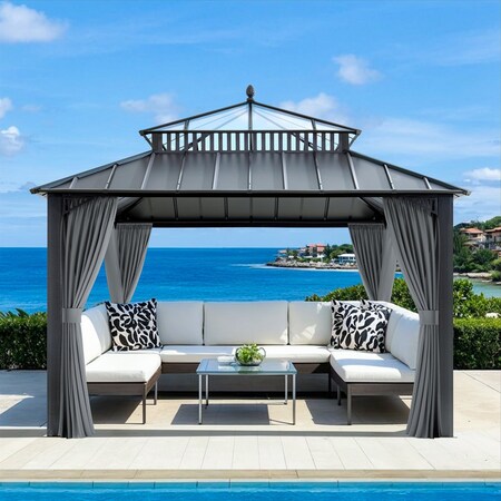Sunjoy 12X12 Kingston PC Top Rectangular Gazebo Grey A10204384100
